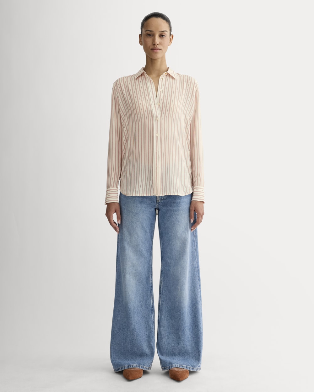 The Must-Have Shirt in Washable Silk | Bone / Dusky Rose - Image 3