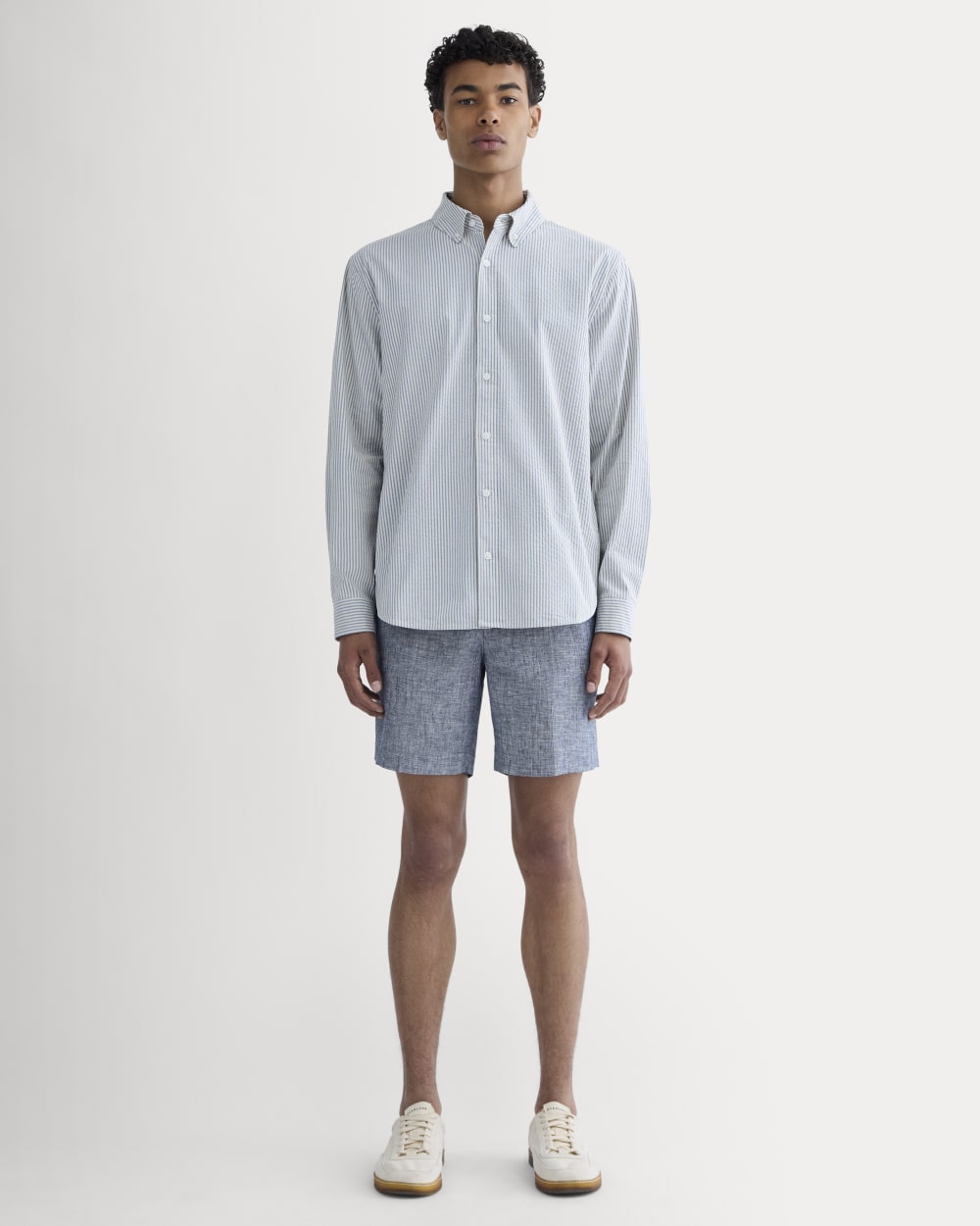 The Seersucker Long-Sleeve Shirt | Dutch Blue / Natural - Image 3