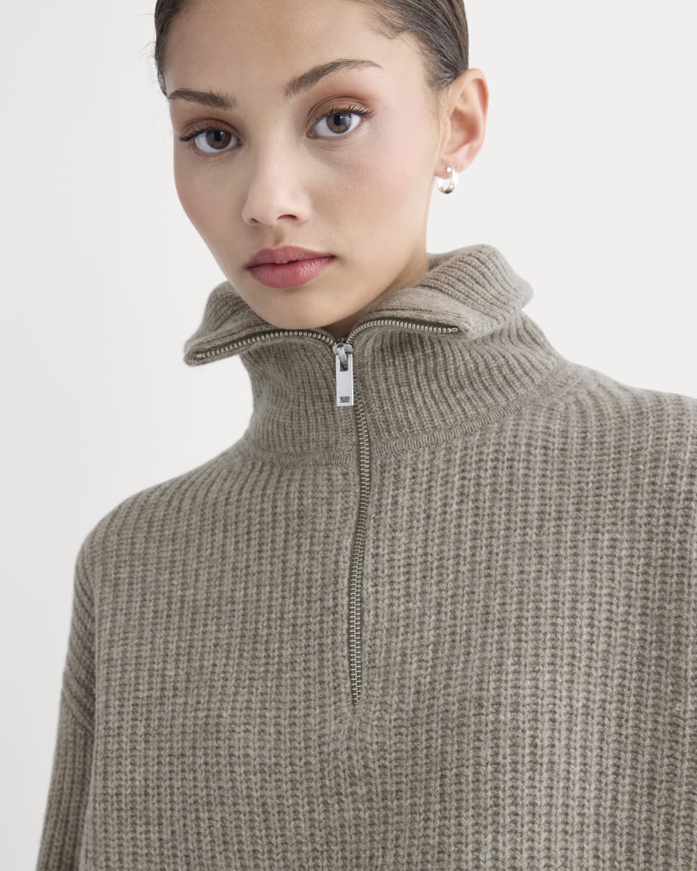 The Half-Zip Sweater in Luxe Merino | Heather Soft Taupe - Image 4