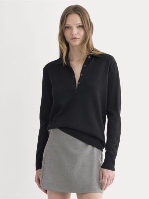 Oversized Polo Sweater in Cotton Merino | Black