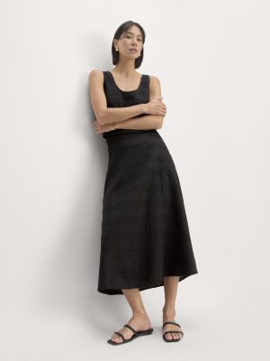 The Linen Eyelet Midi Skirt | Black Eyelet