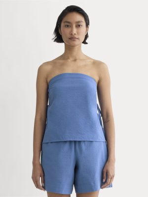 The Seersucker Tube Top | Soft Cobalt