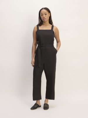 The Linen Side-Button Jumpsuit | Black