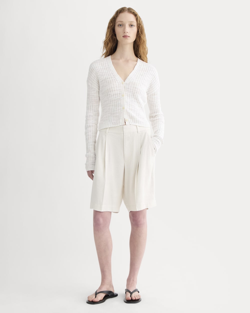 The Ribbed Cardigan in Cotton Linen | White - Image 3