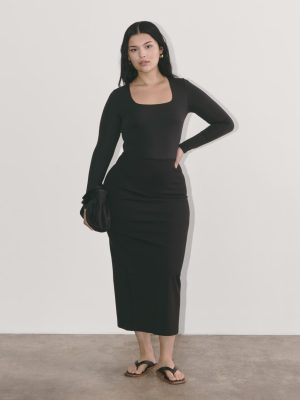 The Long-Sleeve Supima® Square-Neck Bodysuit | Black | Thong