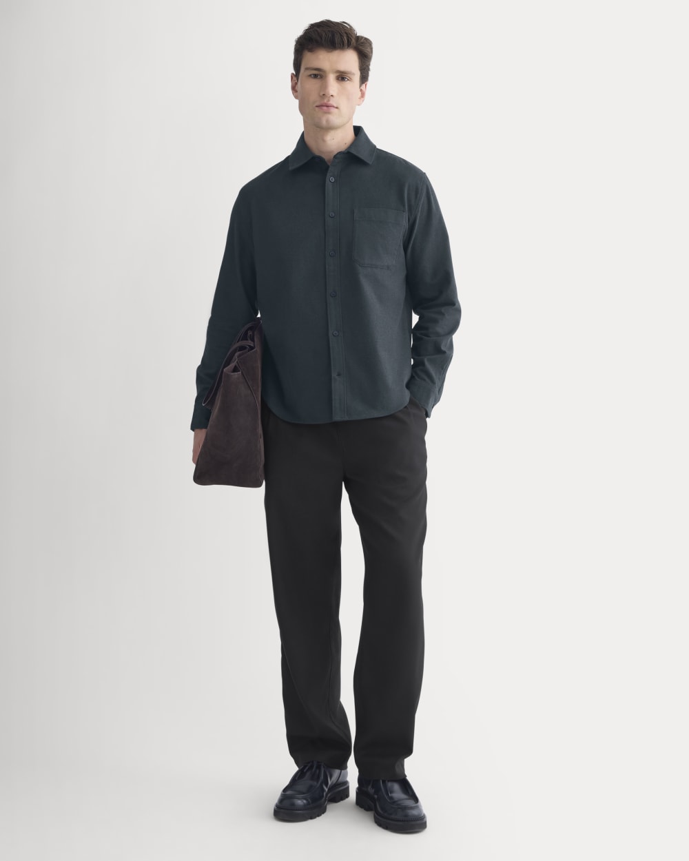 Brushed Flannel Shirt | Heathered Navy - Image 3