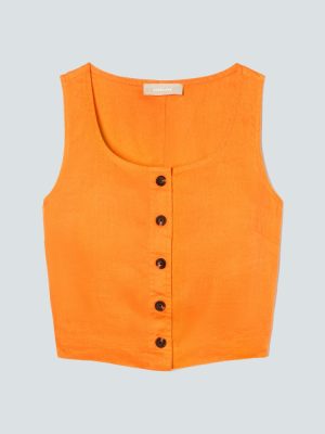 The Linen Button-Front Crop Tank | Turmeric
