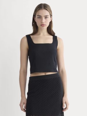 The Square Tank in Stretch Linen | Black