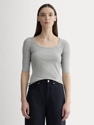 The Luxe Rib Scoop-Neck Tee | Heathered Grey