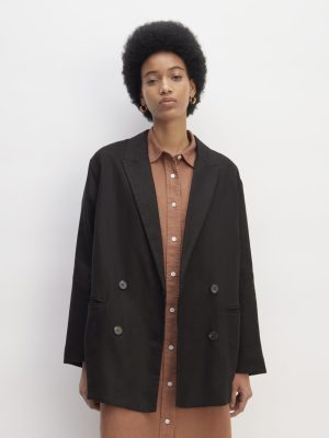 The Linen Double Breasted Blazer | Black