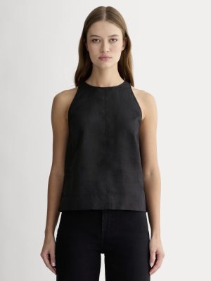 The Linen High-Neck Tank | Black