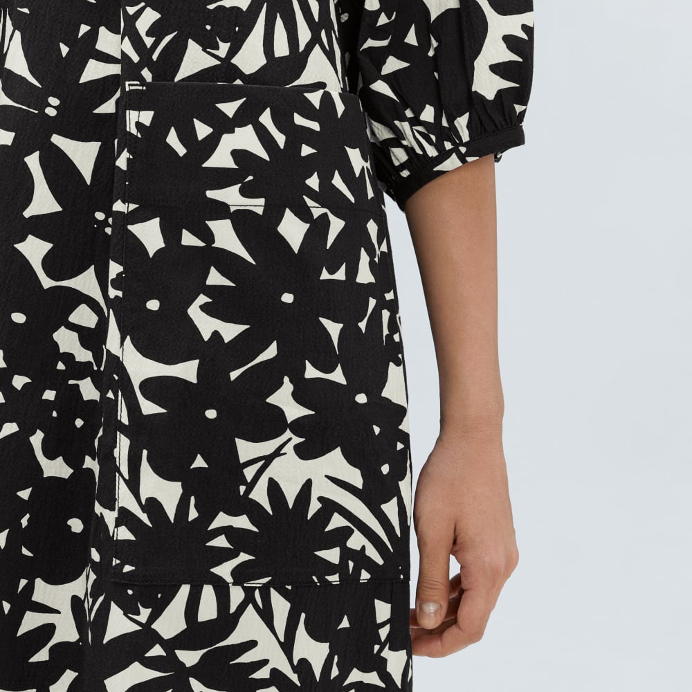 The Seersucker Puff Sleeve Dress | Black / Canvas Floral - Image 4