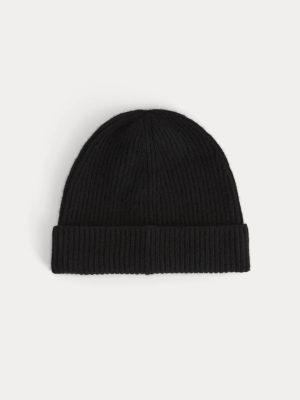 The Cashmere Ribbed Beanie | Black