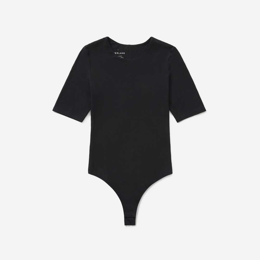The Short-Sleeve Crew Neck Bodysuit | Black | Thong - Image 2