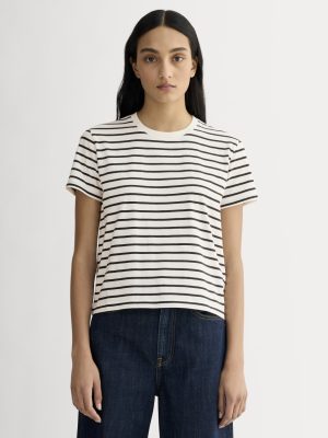 The Box-Cut Tee in Essential Cotton | Bone / Black | No Pocket