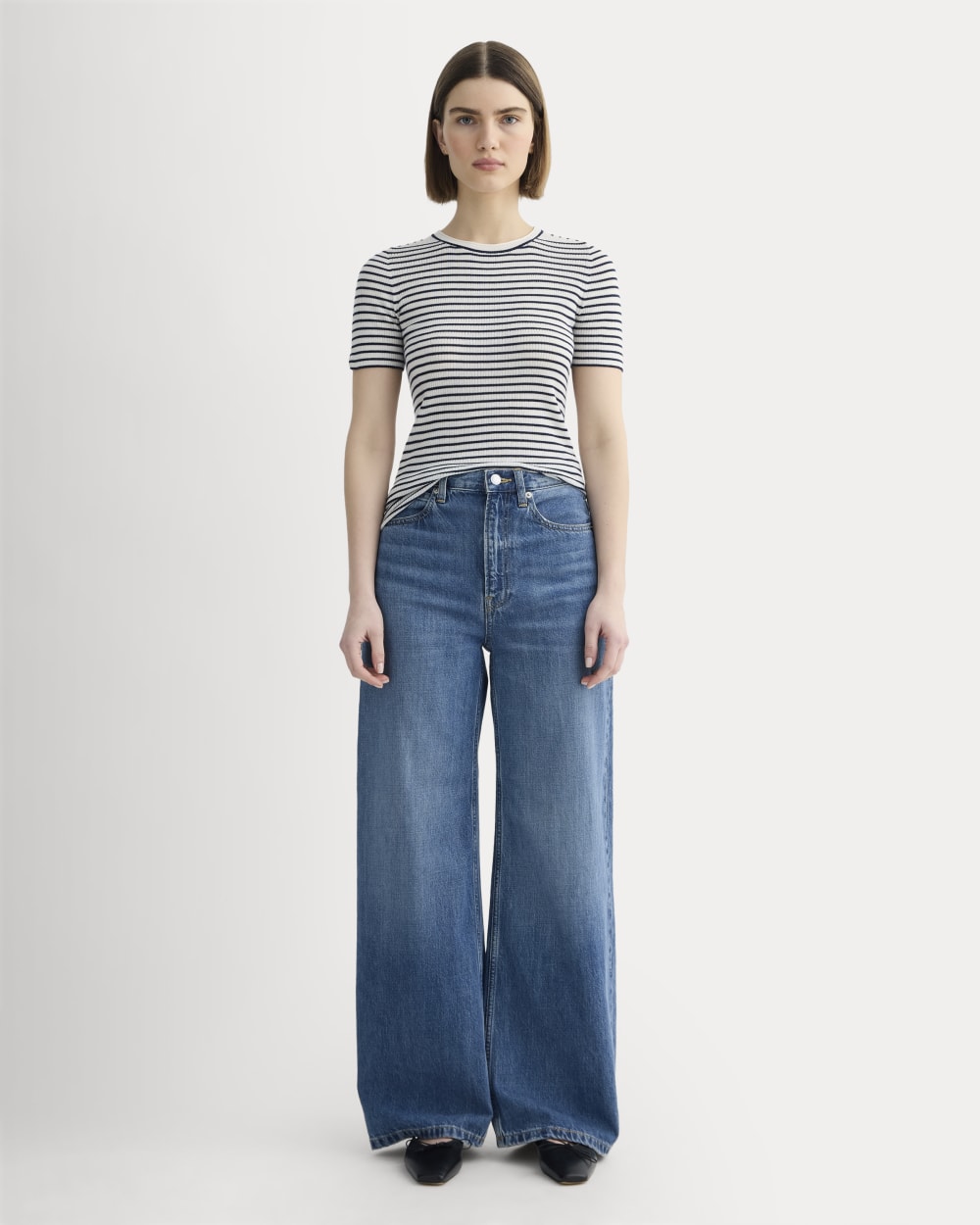 The Sweater Tee in Ultrasoft Merino | Bone / Navy - Image 3