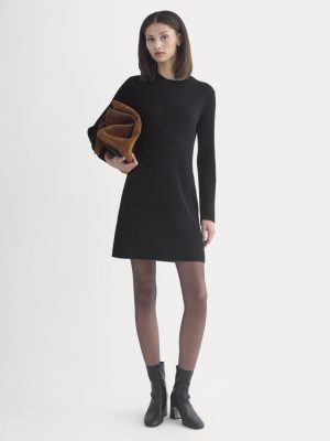 Cashmere Long-Sleeve Mini Dress | Black