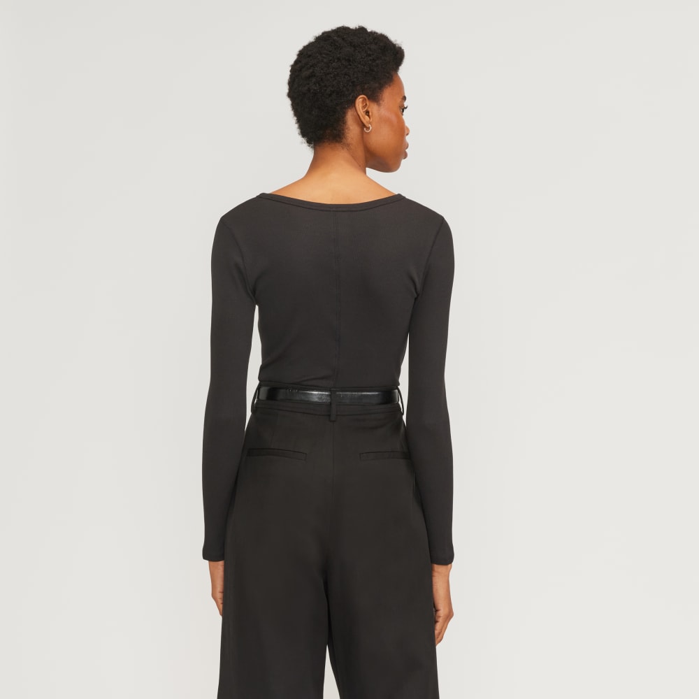 The Supima® Micro Rib Cropped Long-Sleeve Crew | Black - Image 3