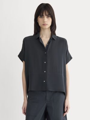 The Boxy Shirt in Washable Silk | Navy