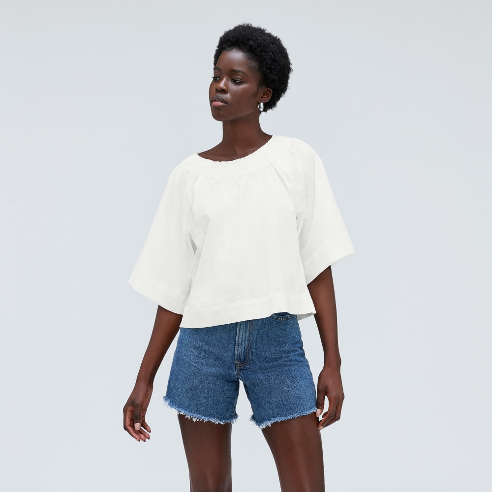 The Seersucker Gathered Tee | White - Image 2