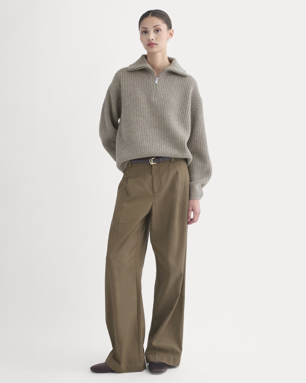 The Half-Zip Sweater in Luxe Merino | Heather Soft Taupe - Image 3