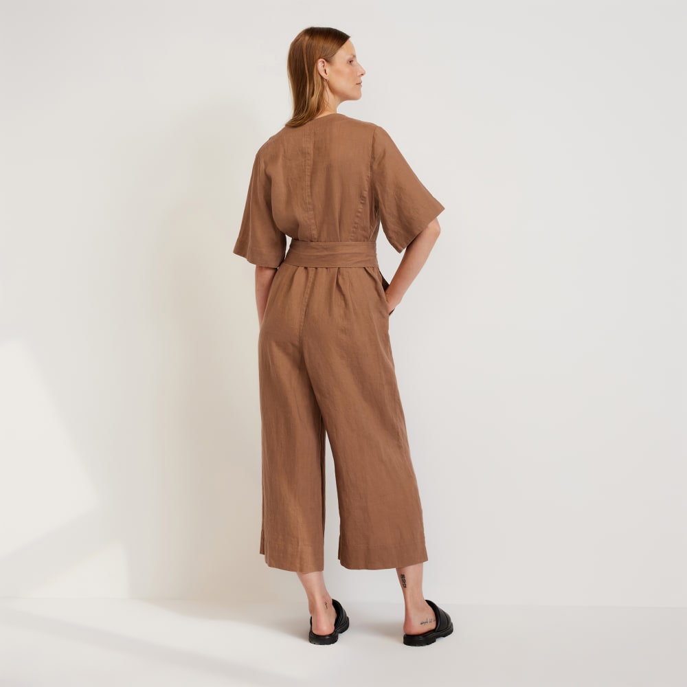 The Wrap Jumpsuit in Linen | Carob Brown - Image 3