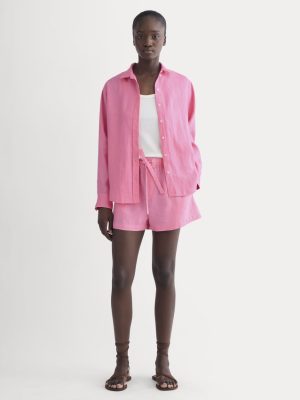 The Drawstring Boxer Short in Linen | Deep Pink