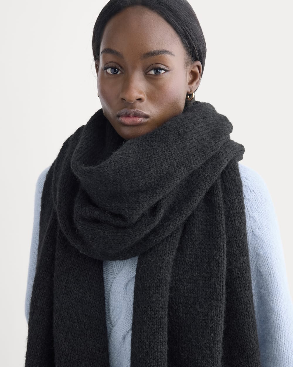 Plush Alpaca Scarf | Black/ Skyway - Image 3