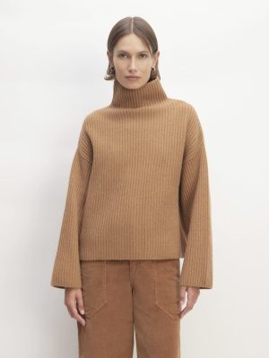 The Felted Merino Funnel-Neck Pullover | Deep Camel