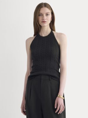 The Cable Halter in Cotton Cashmere | Black