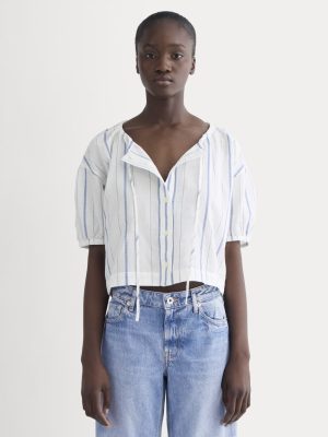 The Gauze Button-Up | Bone / Dutch Blue