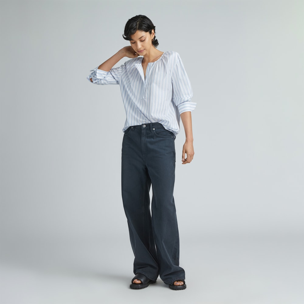 The Silky Cotton Balloon Sleeve Top | Periwinkle / White - Image 6