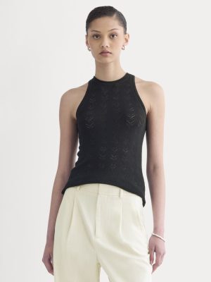 The Pointelle Racerback Tank in Ultrafine Merino | Black