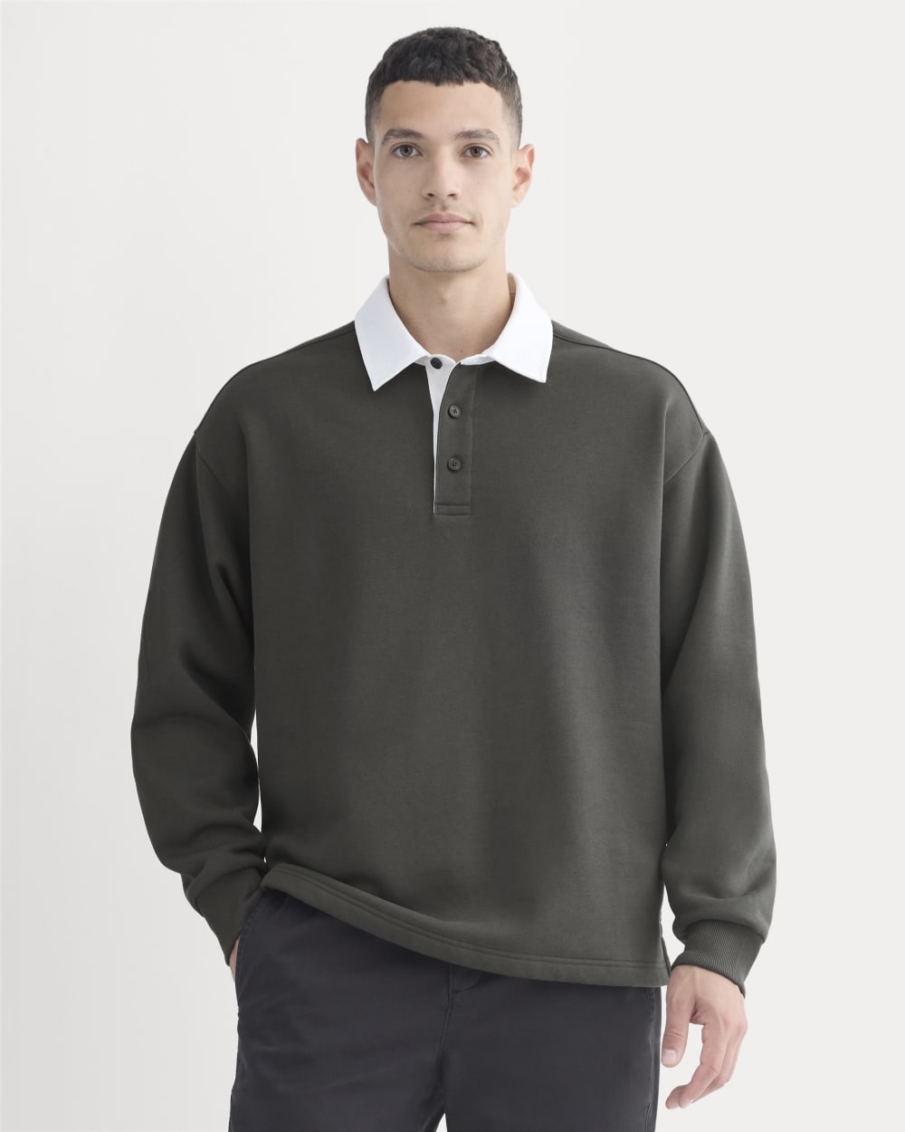 Luxe Fleece Rugby Polo | Washed Black