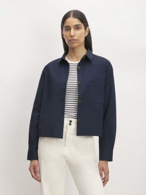 The Structured Cotton Cropped Shirt | Navy