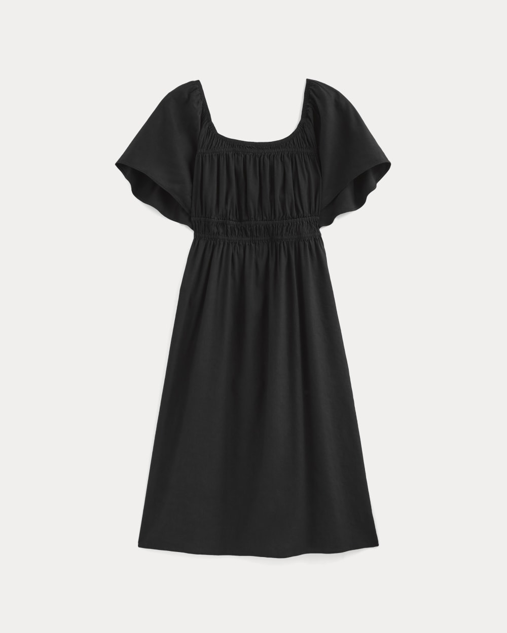The Flutter-Sleeve Dress in Stretch Linen | Black - Image 2