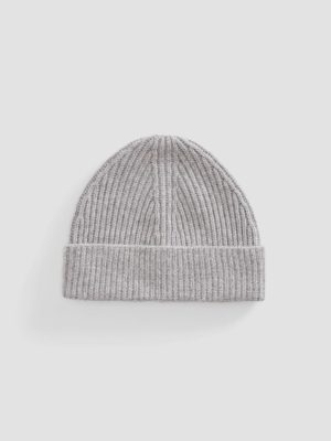 The Cashmere Fine Rib Beanie |  Heathered Grey