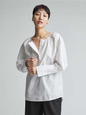 The Silky Cotton Balloon Sleeve Top | White