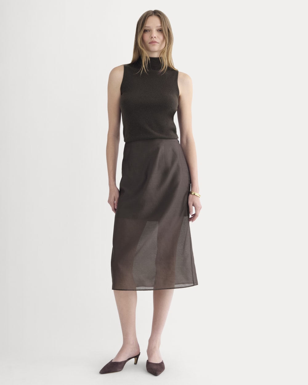 Midi Skirt in Cotton-Silk Organza | Dark Chocolate - Image 3