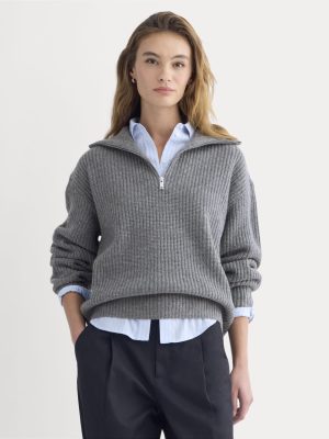 The Half-Zip Sweater in Luxe Merino | Heathered Mid-Grey