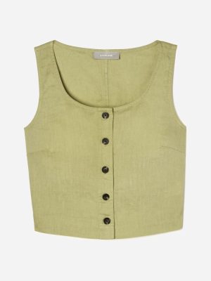 The Linen Button-Front Crop Tank | Leek