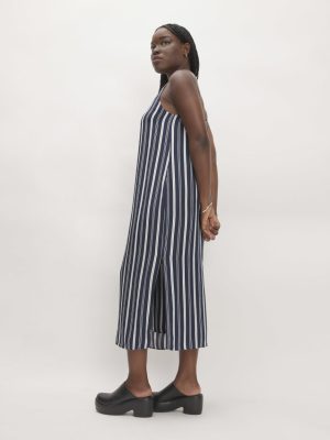 The Hammered Satin Slip Dress | Navy / Bone
