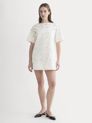 The Eyelet Mini Shift Dress | Bone