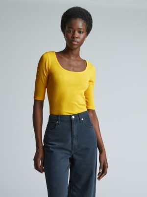 The Luxe Micro-Rib Scoop-Neck Tee | High Visibility Yellow