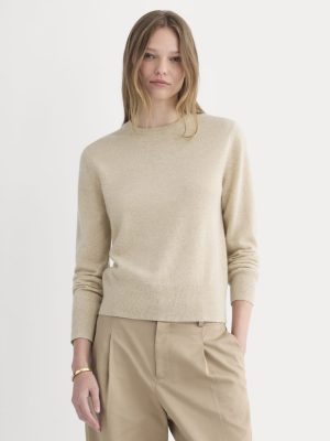 Cashmere Slim Crew Sweater | Heather Light Camel