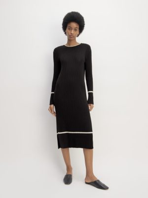 The Cotton Wide Rib Midi Dress | Black