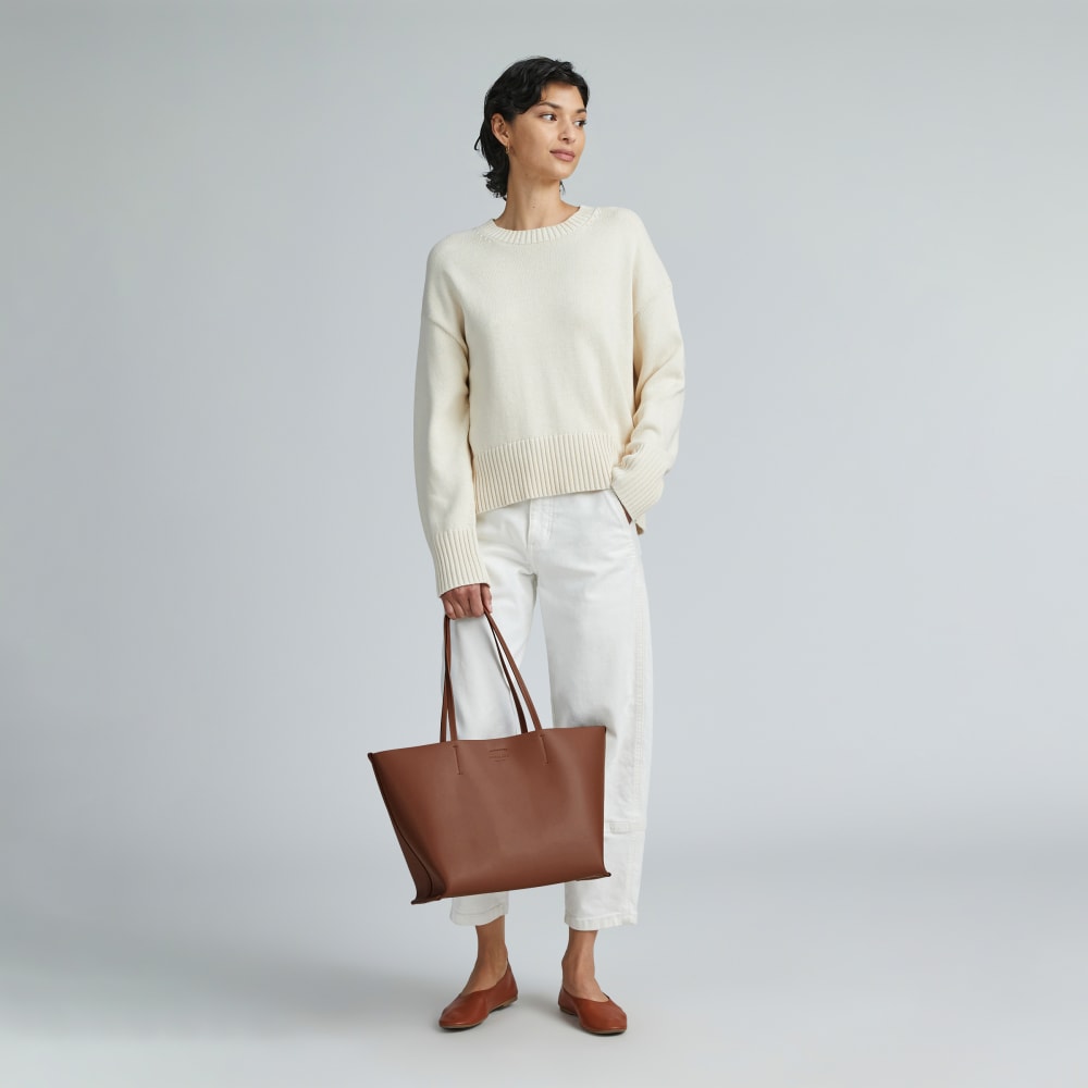 The Luxe Medium Italian Leather Tote | Cognac - Image 2