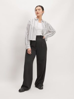 The Way-Short Shirt in Silky Cotton | Bone / Black