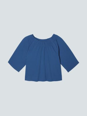 The Seersucker Gathered Tee | Deep Blue