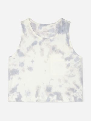 The Premium Weight Cropped Pocket Tank | Blue Slate Tie Dye